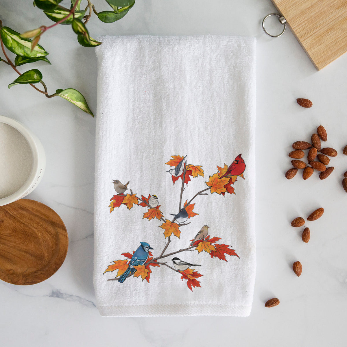 Autumn Backyard Birds - Premium Hand Towel
