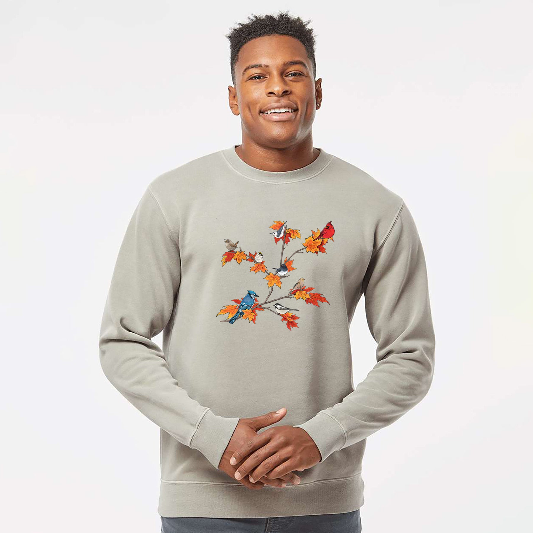 Autumn Backyard Birds - Unisex Pigment Dyed Crew Sweatshirt