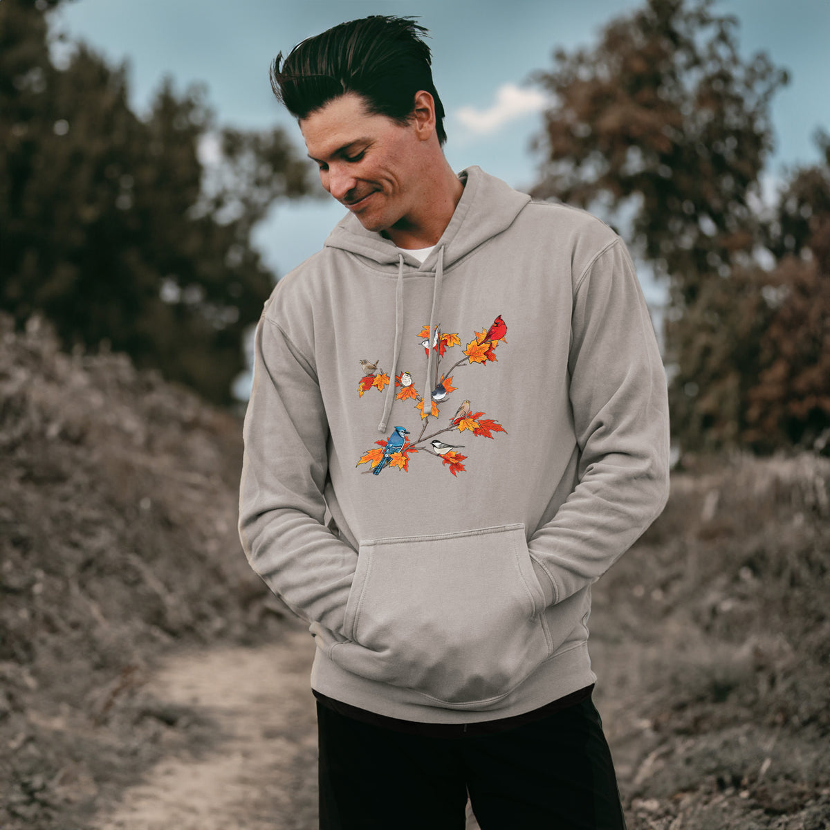 Autumn Backyard Birds - Unisex Pigment Dyed Hoodie