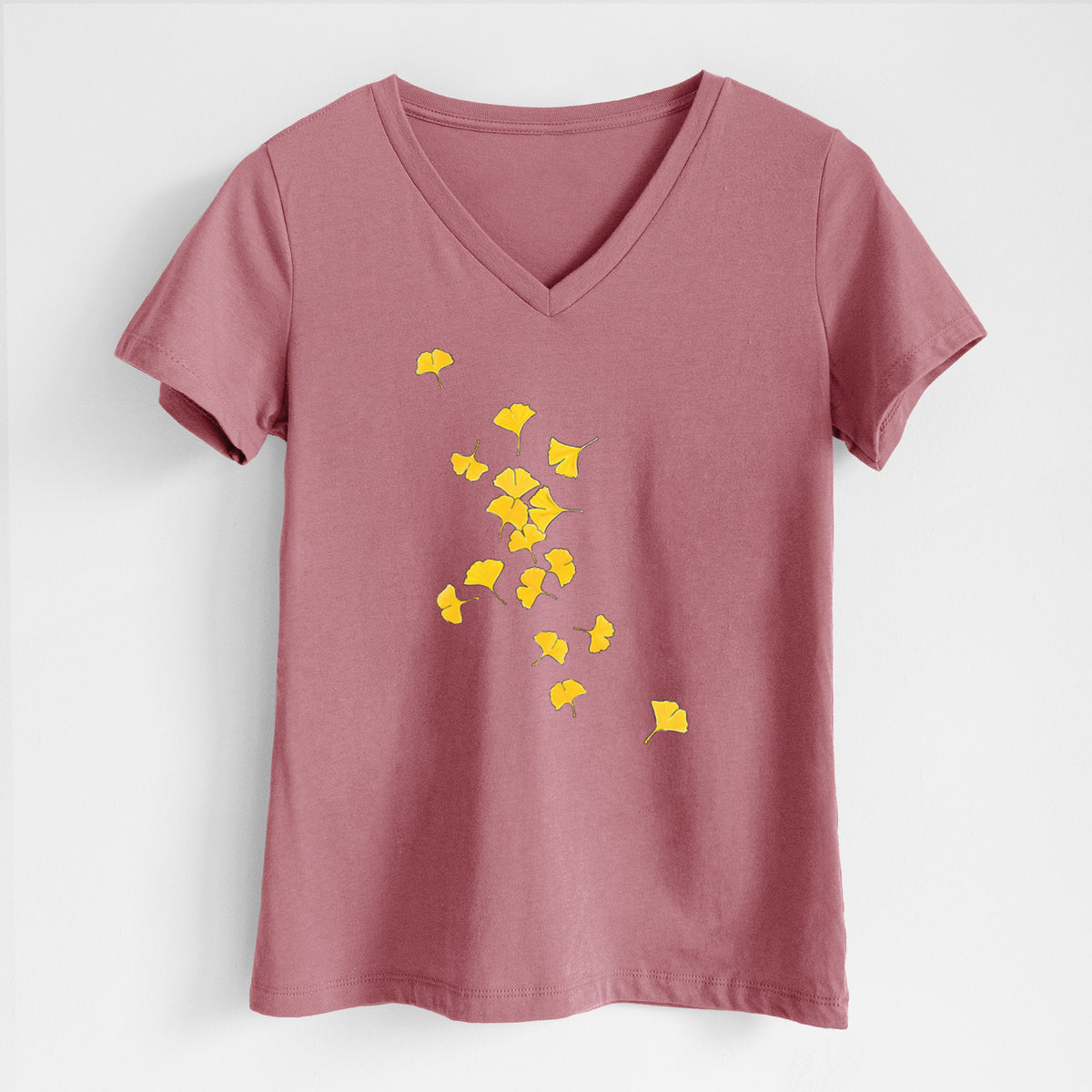 Falling Ginkgo Leaves - Women&#39;s Lightweight Relaxed Fit 100% Cotton V-neck