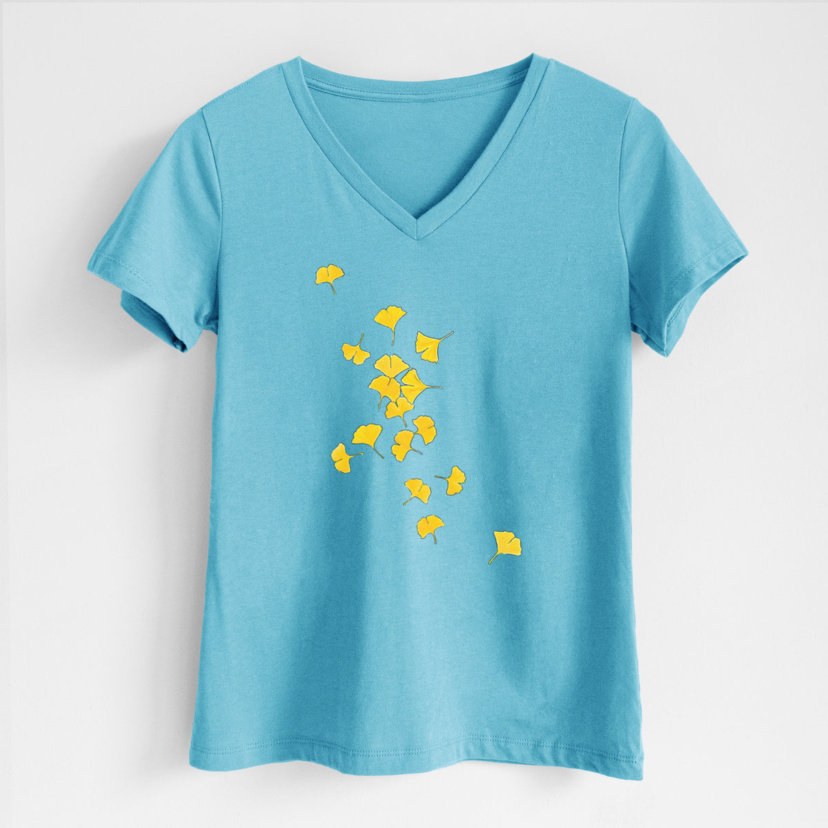 Falling Ginkgo Leaves - Women&#39;s Lightweight Relaxed Fit 100% Cotton V-neck