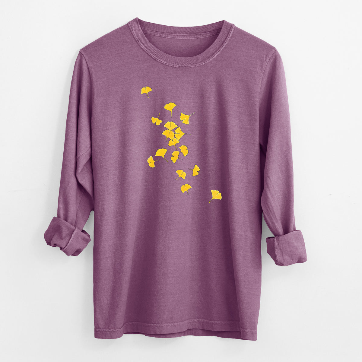 Falling Ginkgo Leaves - Men&#39;s Heavyweight 100% Cotton Long Sleeve