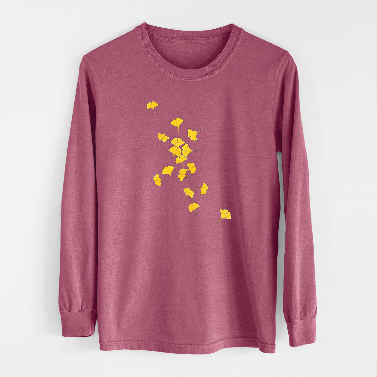 Falling Ginkgo Leaves - Men&#39;s Heavyweight 100% Cotton Long Sleeve