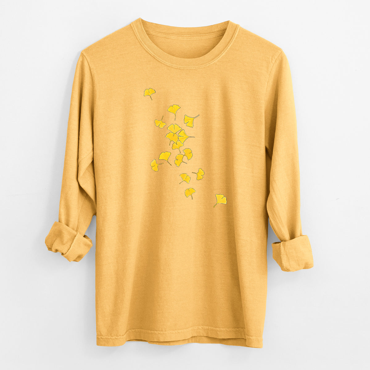 Falling Ginkgo Leaves - Men&#39;s Heavyweight 100% Cotton Long Sleeve