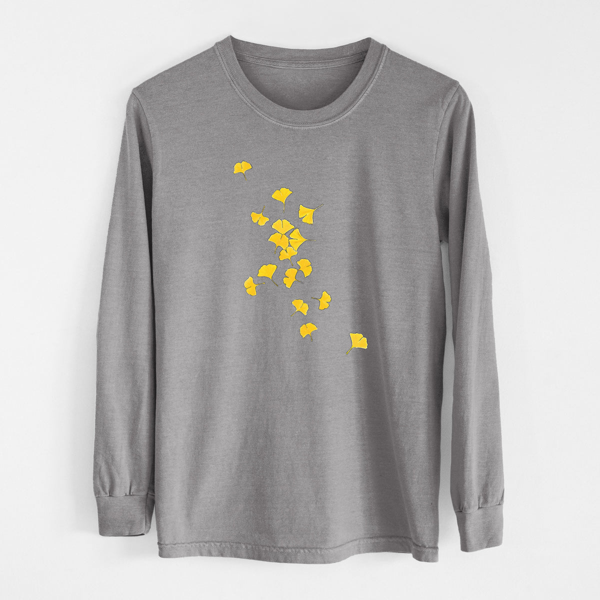 Falling Ginkgo Leaves - Men&#39;s Heavyweight 100% Cotton Long Sleeve
