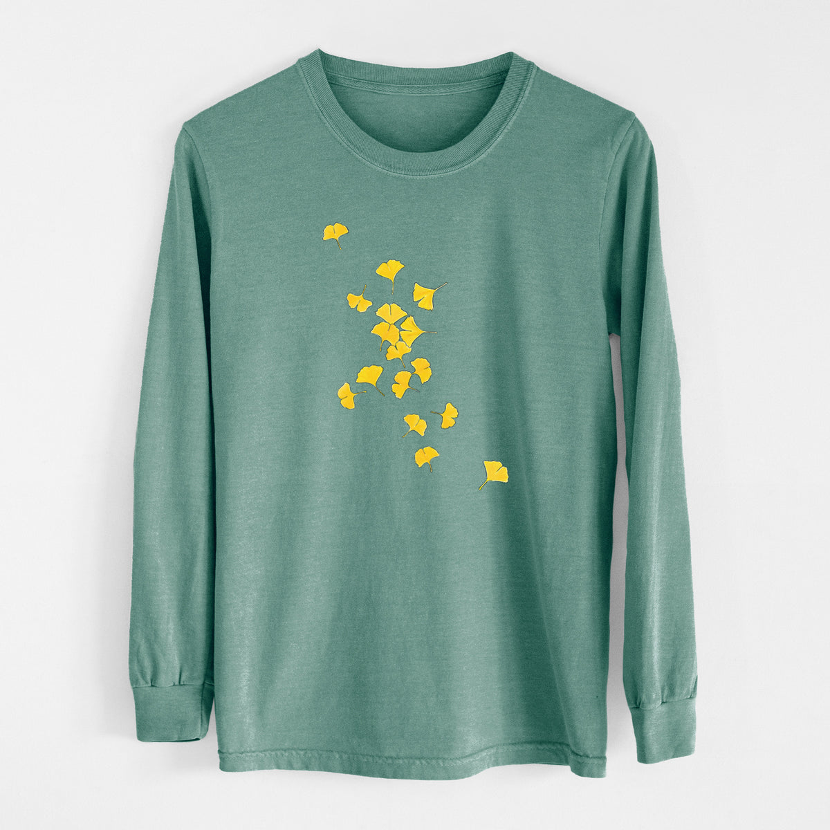 Falling Ginkgo Leaves - Men&#39;s Heavyweight 100% Cotton Long Sleeve