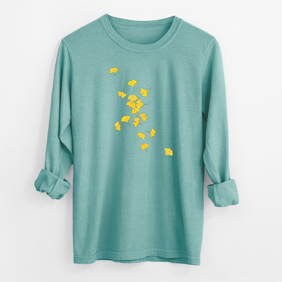 Falling Ginkgo Leaves - Men&#39;s Heavyweight 100% Cotton Long Sleeve