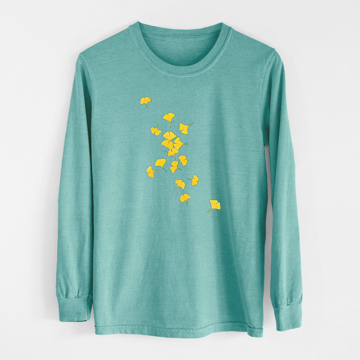 Falling Ginkgo Leaves - Men&#39;s Heavyweight 100% Cotton Long Sleeve