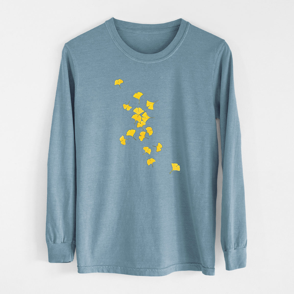 Falling Ginkgo Leaves - Men&#39;s Heavyweight 100% Cotton Long Sleeve