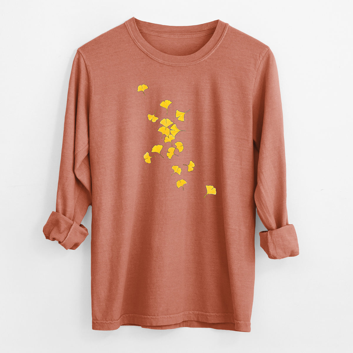 Falling Ginkgo Leaves - Men&#39;s Heavyweight 100% Cotton Long Sleeve