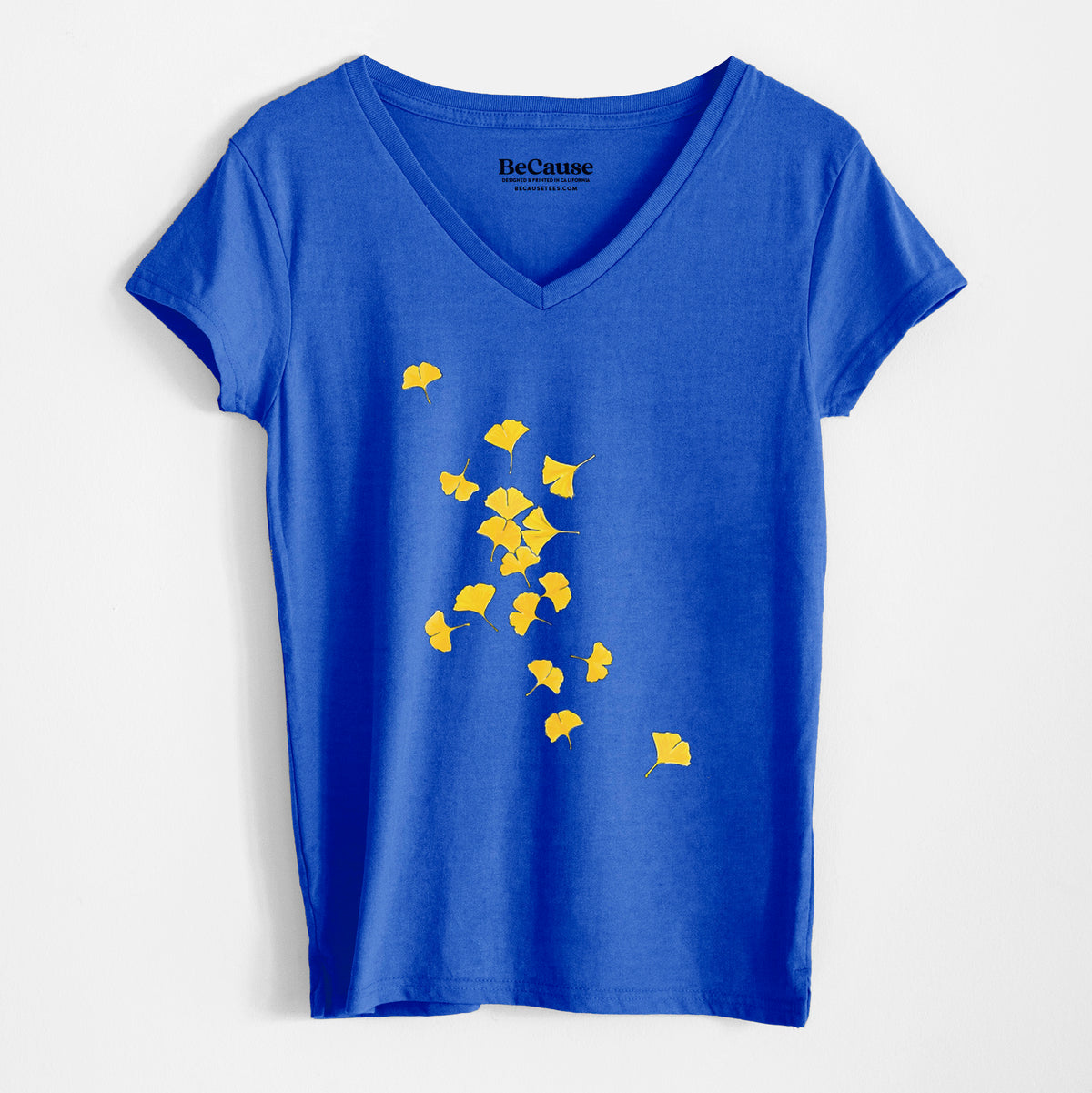 Falling Ginkgo Leaves - Women&#39;s 100% Recycled V-neck
