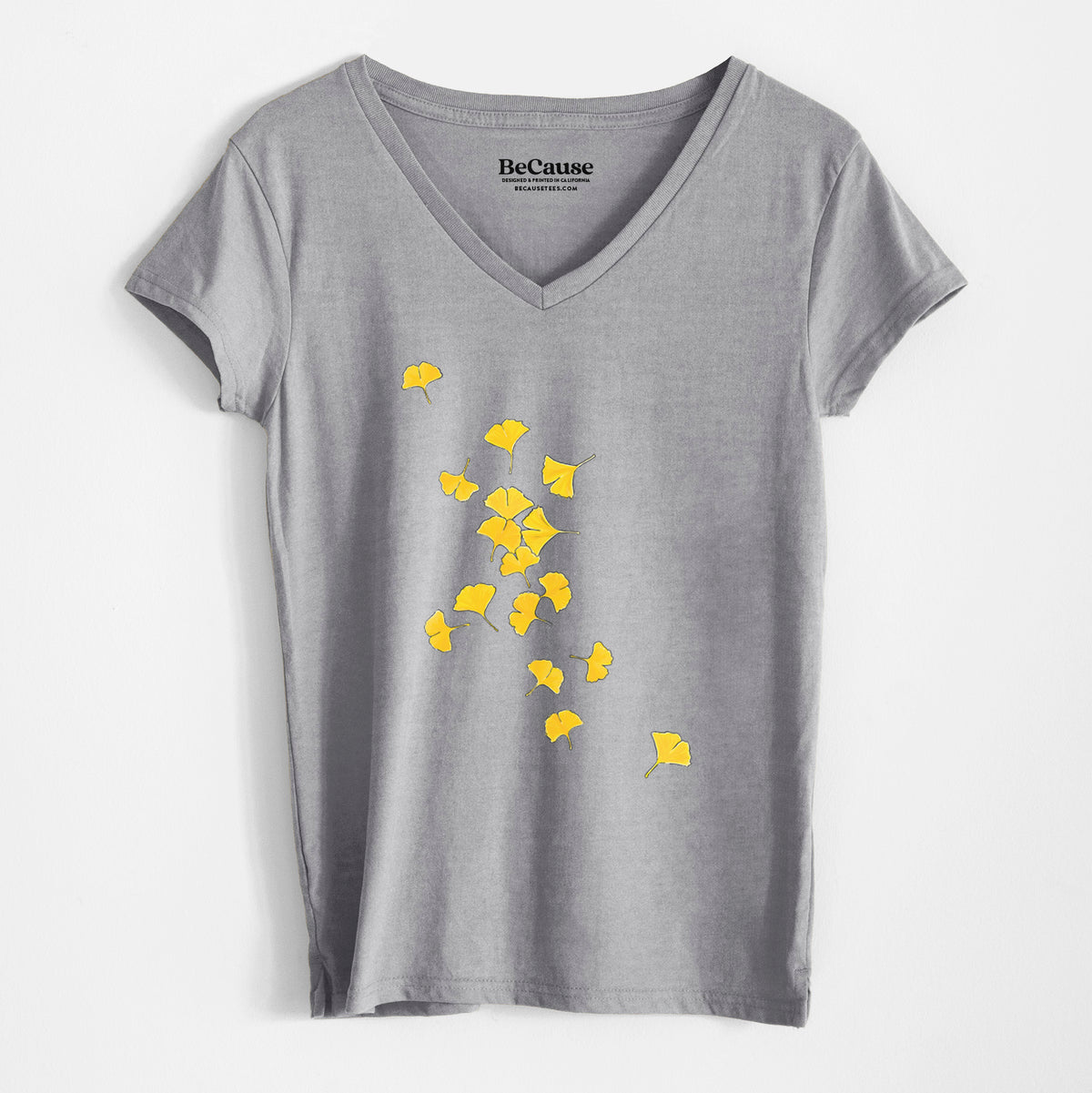 Falling Ginkgo Leaves - Women&#39;s 100% Recycled V-neck