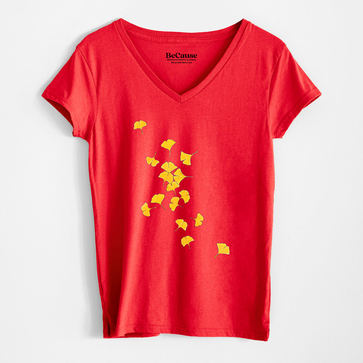 Falling Ginkgo Leaves - Women&#39;s 100% Recycled V-neck