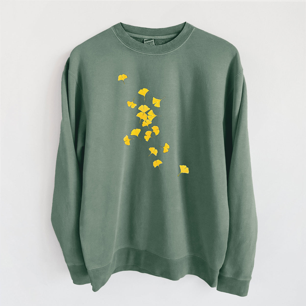 Falling Ginkgo Leaves - Unisex Pigment Dyed Crew Sweatshirt in Alpine Green