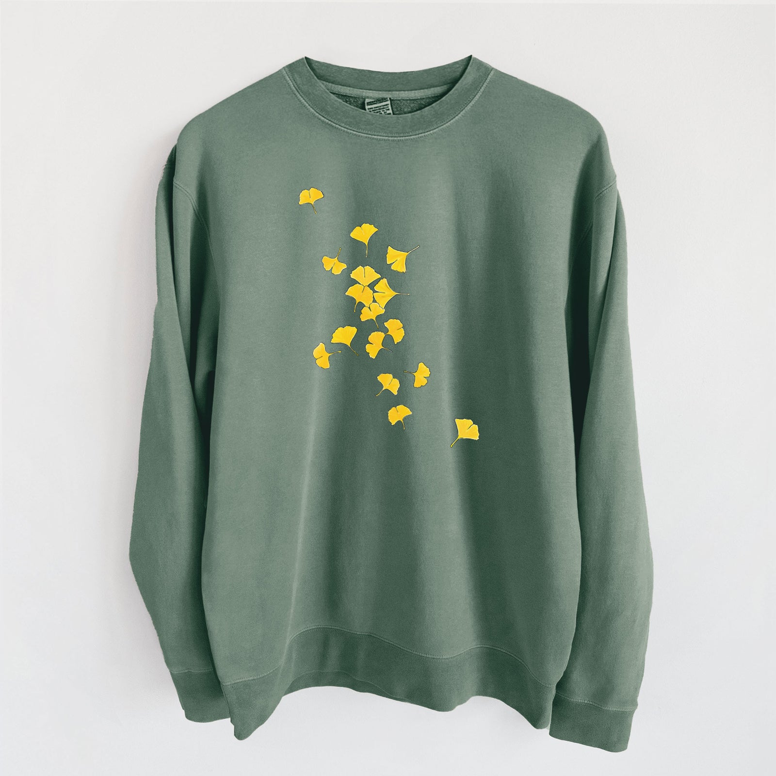 Falling Ginkgo Leaves - Unisex Pigment Dyed Crew Sweatshirt in Alpine Green