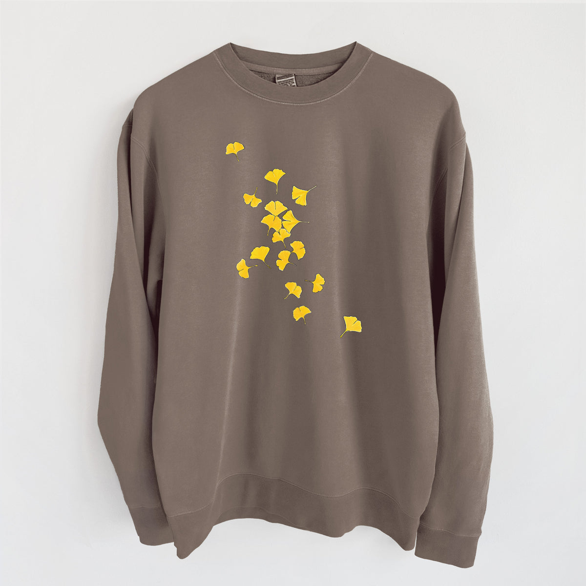 Falling Ginkgo Leaves - Unisex Pigment Dyed Crew Sweatshirt in Espresso