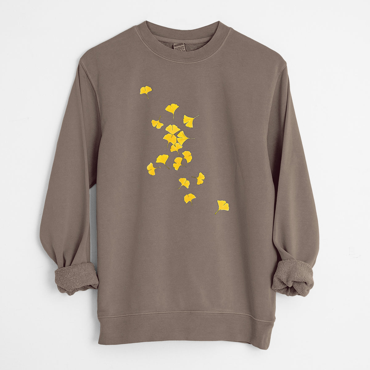 Falling Ginkgo Leaves - Unisex Pigment Dyed Crew Sweatshirt in Espresso