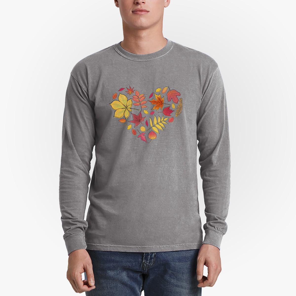 Vibrant Fall Heart - Men&#39;s Heavyweight 100% Cotton Long Sleeve