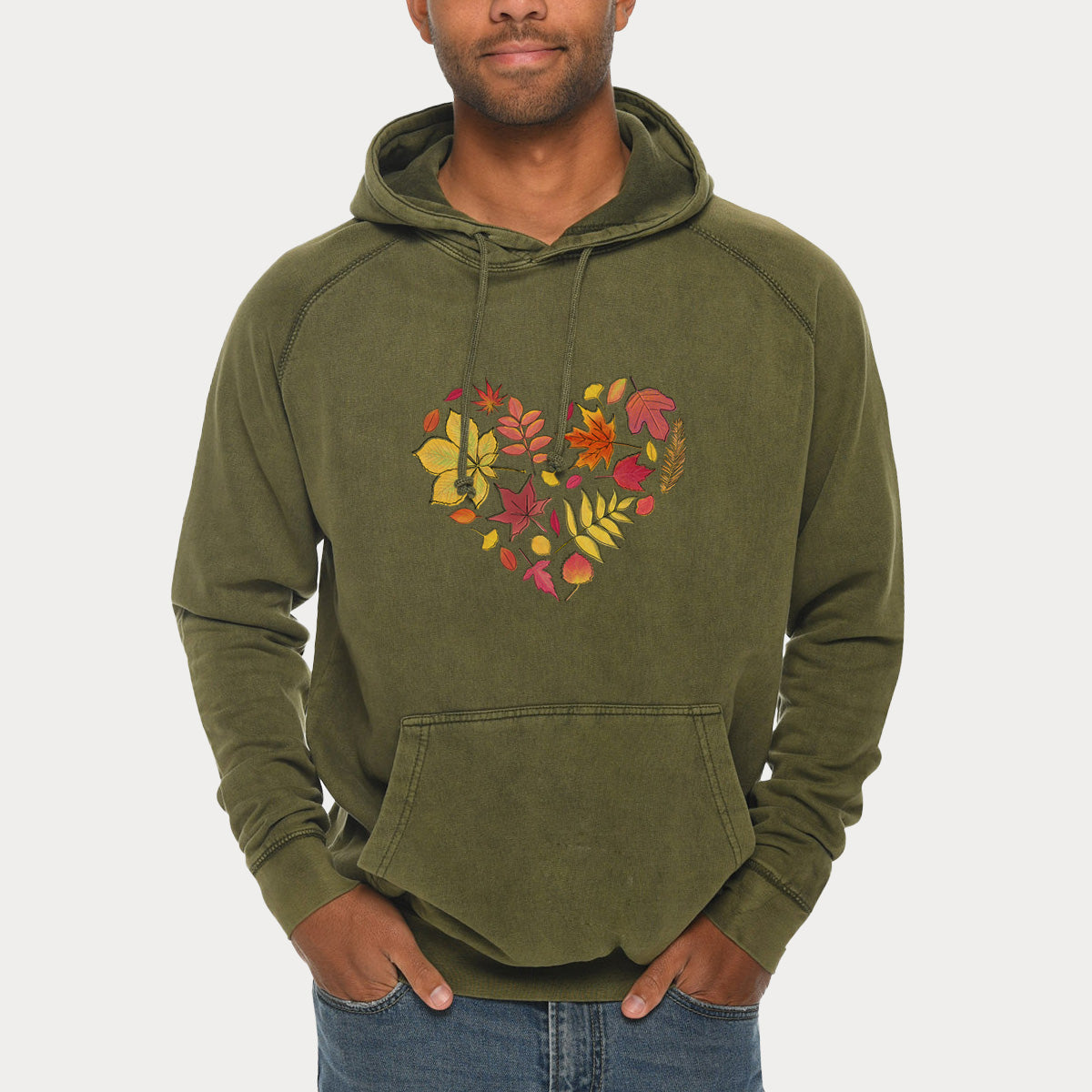 Vibrant Fall Heart  - Mid-Weight Unisex Vintage 100% Cotton Hoodie