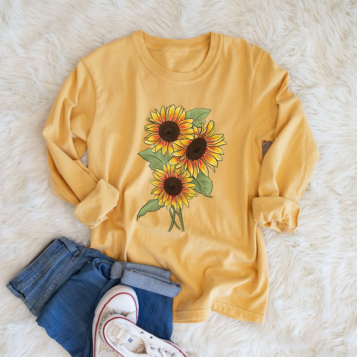 Firecracker Sunflowers - Helianthus annuus - Heavyweight 100% Cotton Long Sleeve