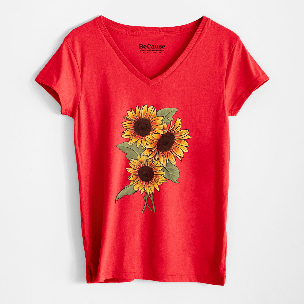 Firecracker Sunflowers - Helianthus annuus - Women&#39;s 100% Recycled V-neck