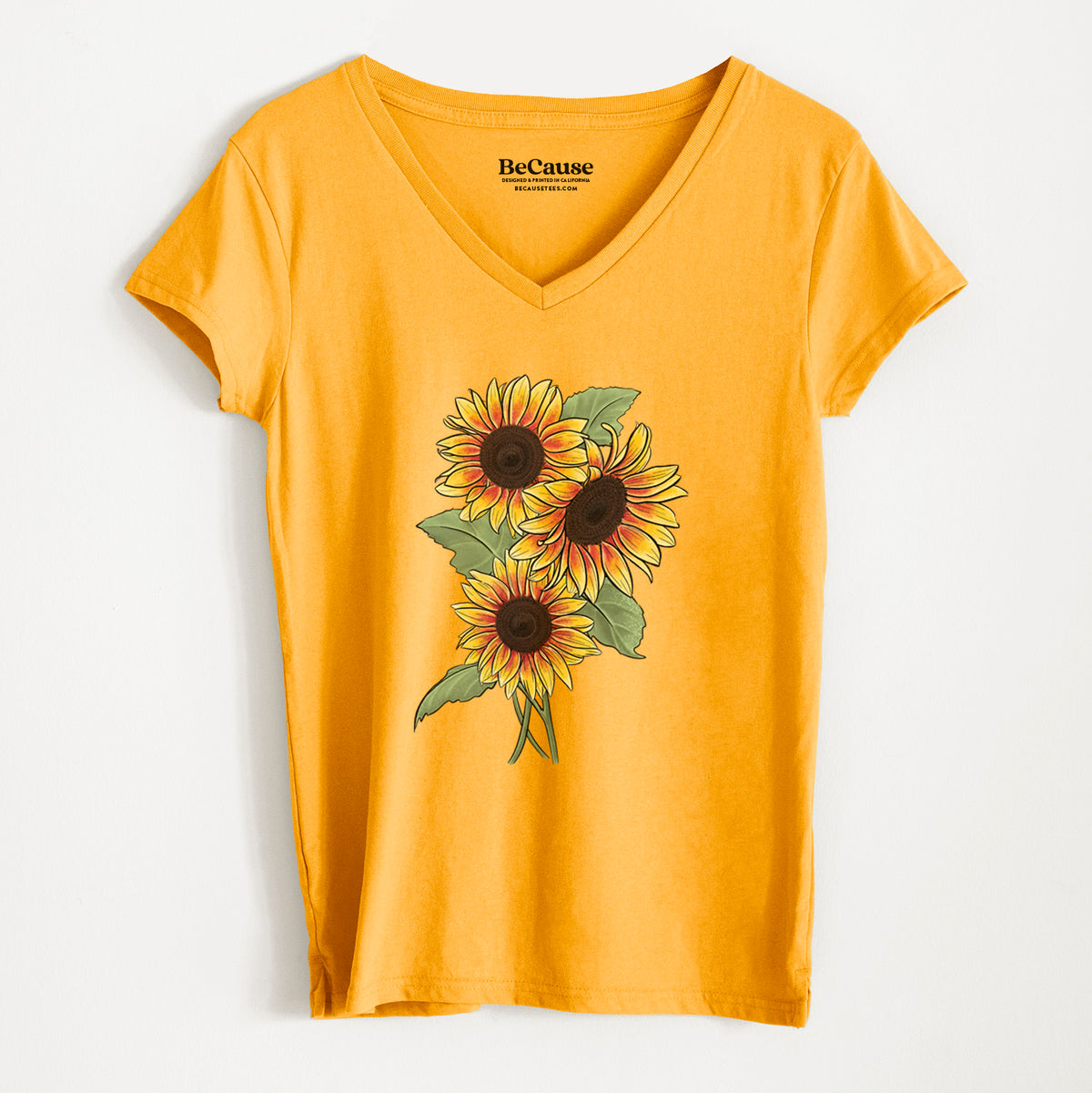 Firecracker Sunflowers - Helianthus annuus - Women&#39;s 100% Recycled V-neck