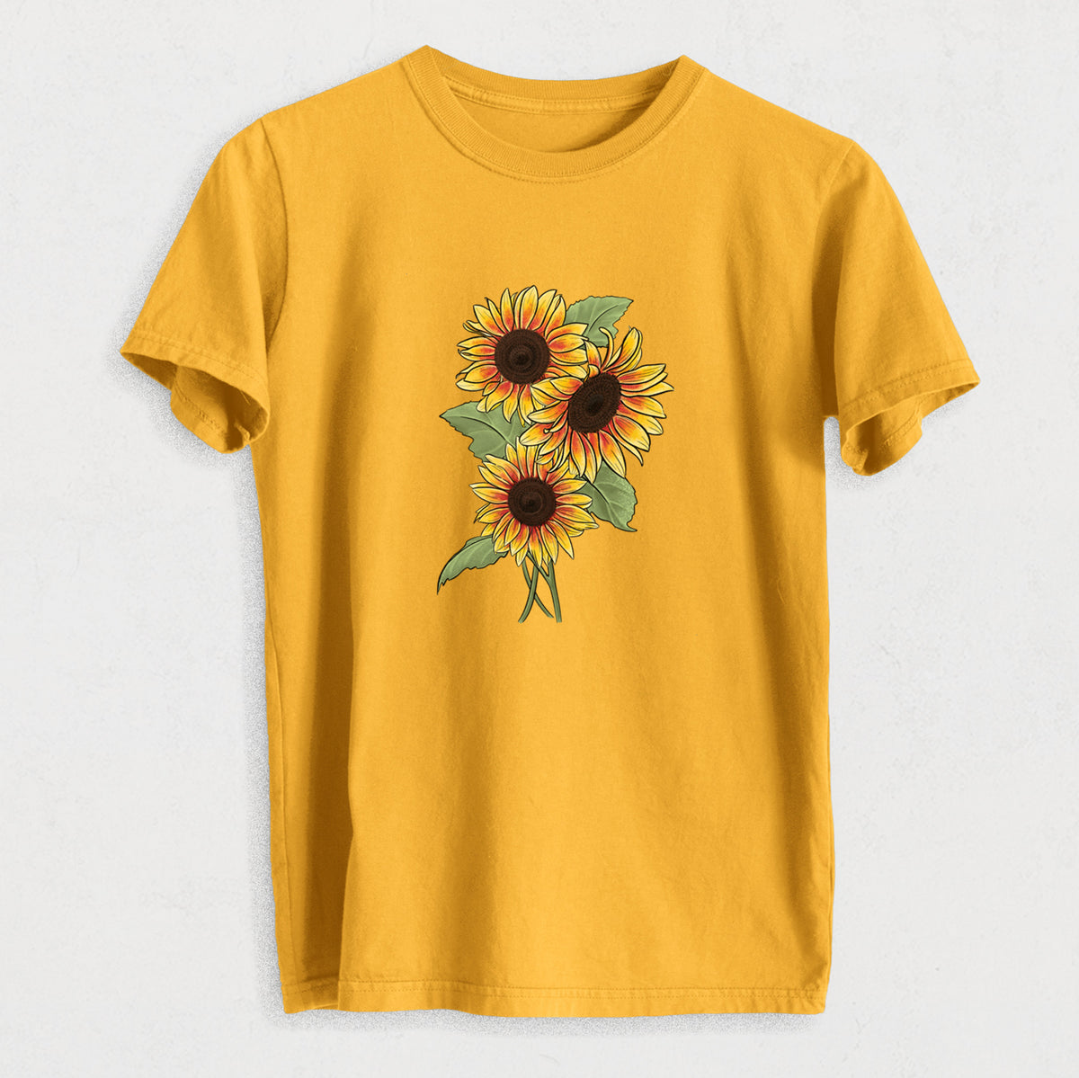 Firecracker Sunflowers - Helianthus annuus - Heavyweight Men&#39;s 100% Organic Cotton Tee