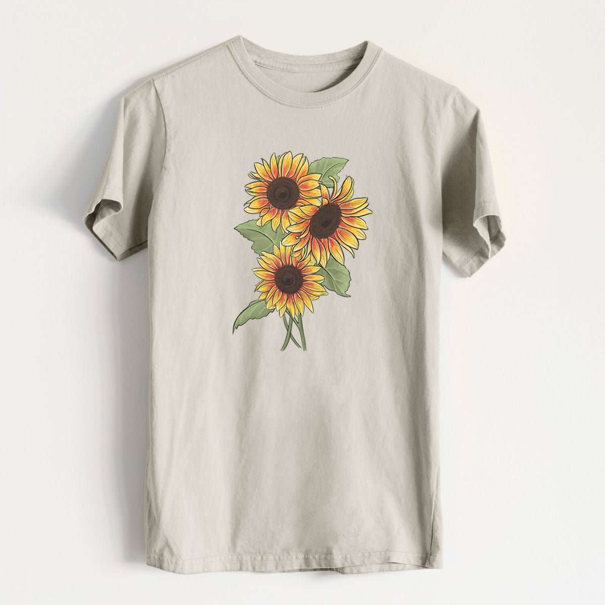 Firecracker Sunflowers - Helianthus annuus - Heavyweight Men&#39;s 100% Organic Cotton Tee