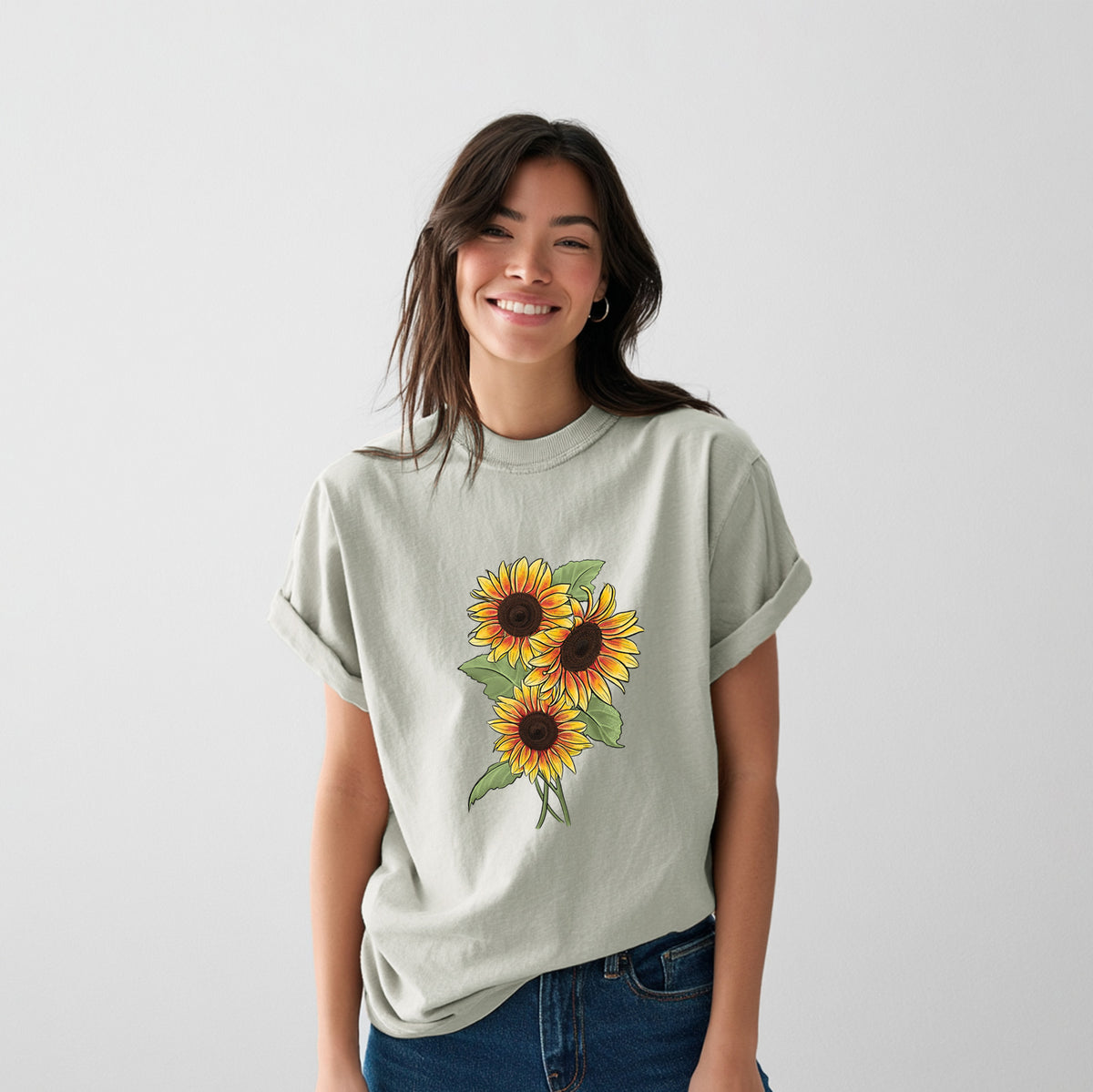 Firecracker Sunflowers - Helianthus annuus - Heavyweight Men&#39;s 100% Organic Cotton Tee