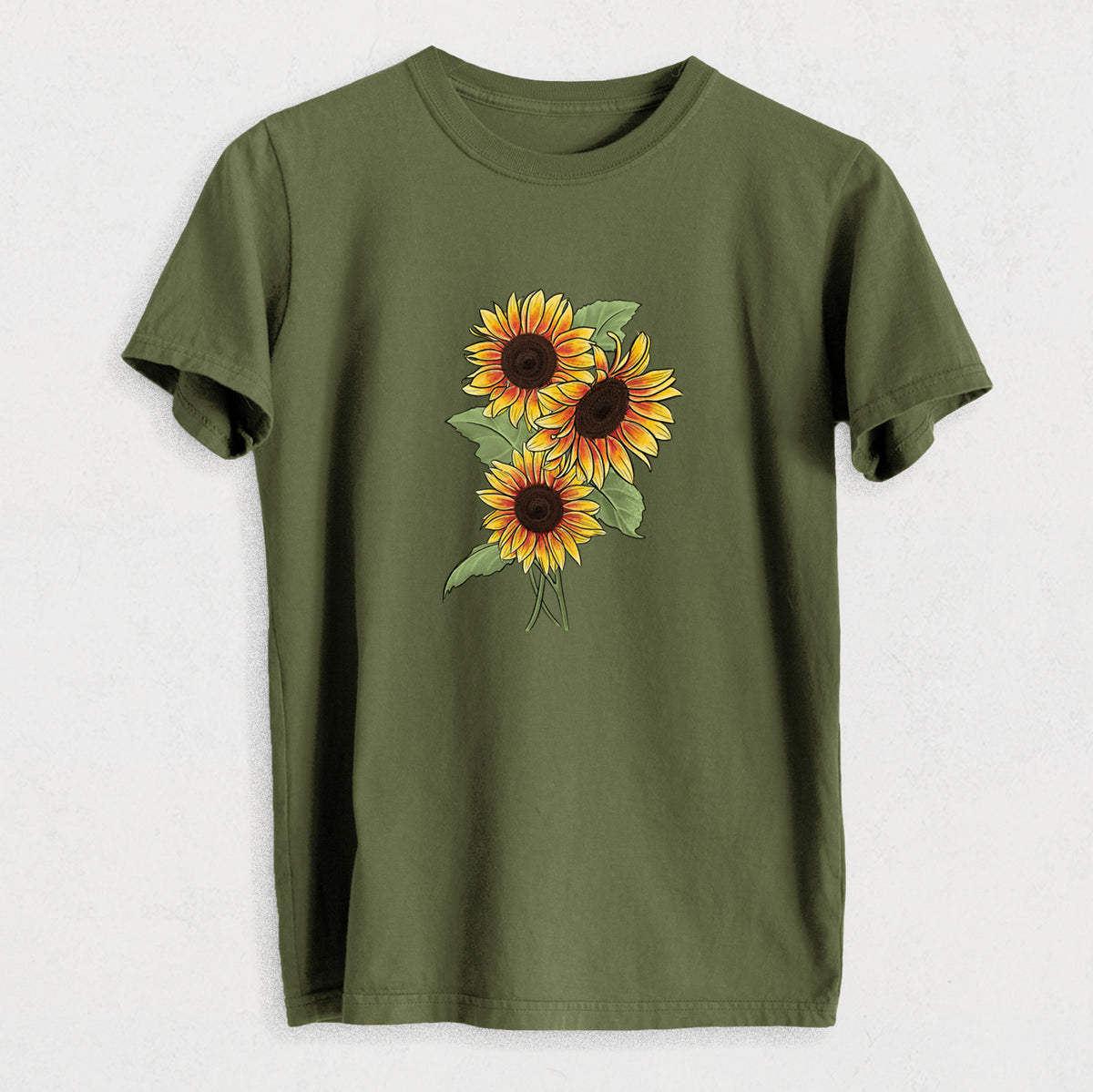 Firecracker Sunflowers - Helianthus annuus - Heavyweight Men&#39;s 100% Organic Cotton Tee