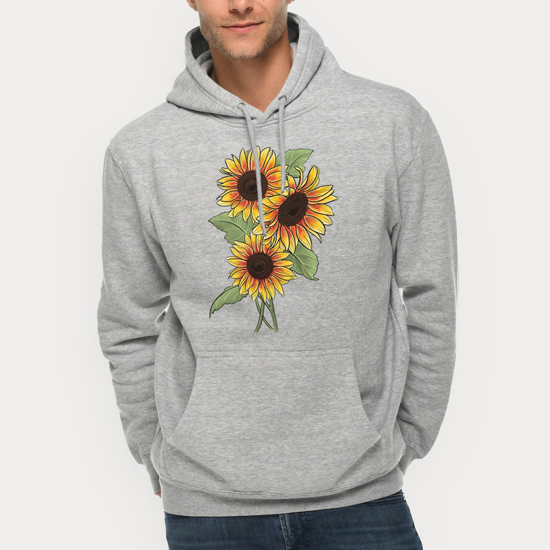 Firecracker Sunflowers - Helianthus annuus  - Mid-Weight Unisex Premium Blend Hoodie