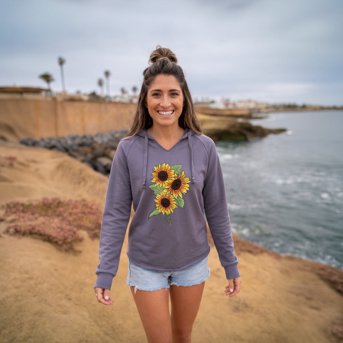Firecracker Sunflowers - Helianthus annuus - Cali Wave Hooded Sweatshirt