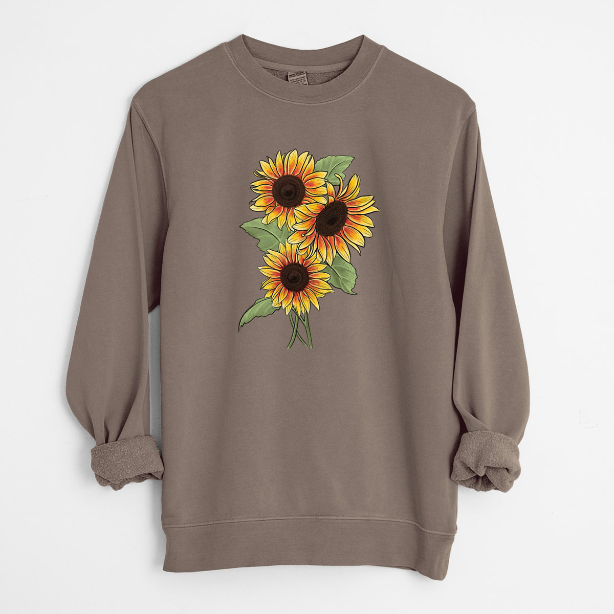 Firecracker Sunflowers - Helianthus annuus - Unisex Pigment Dyed Crew Sweatshirt in Espresso