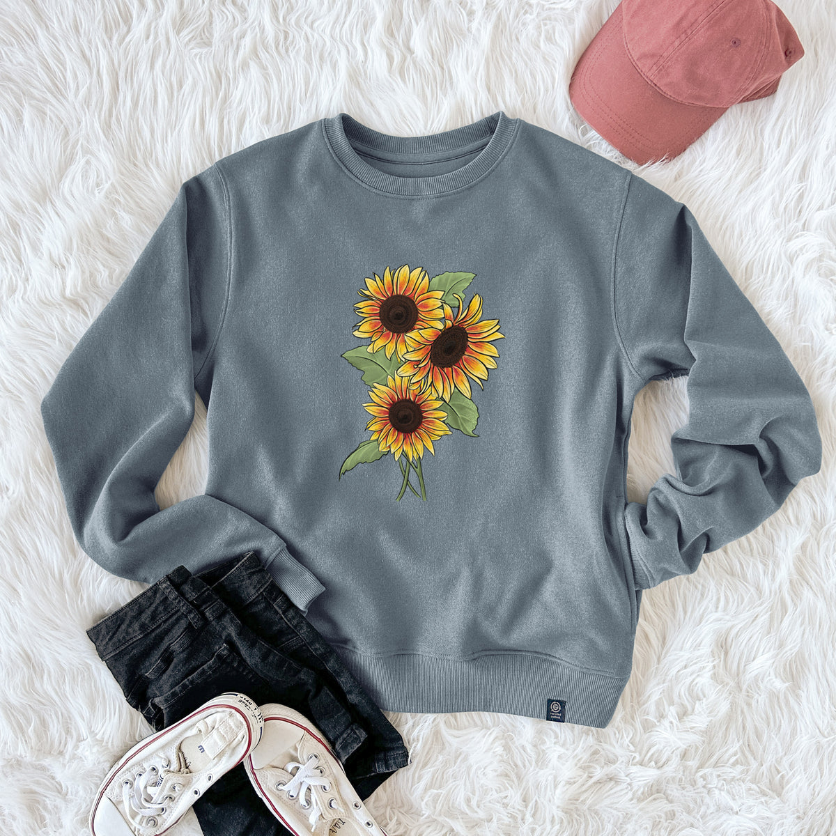 Firecracker Sunflowers - Helianthus annuus  - Unisex Reclaimed Crewneck Sweatshirt