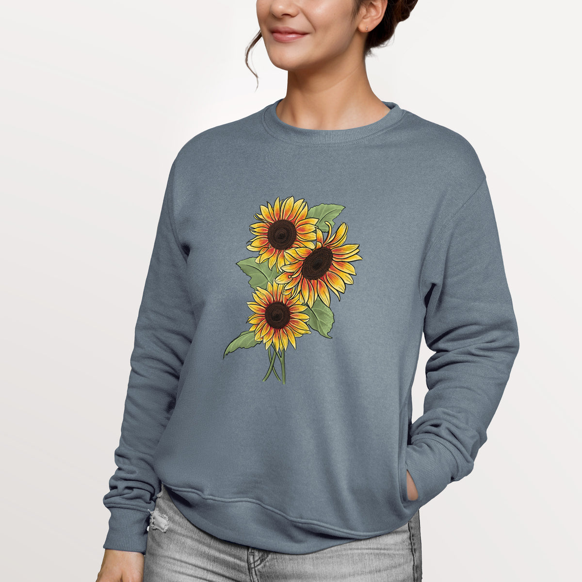 Firecracker Sunflowers - Helianthus annuus  - Unisex Reclaimed Crewneck Sweatshirt