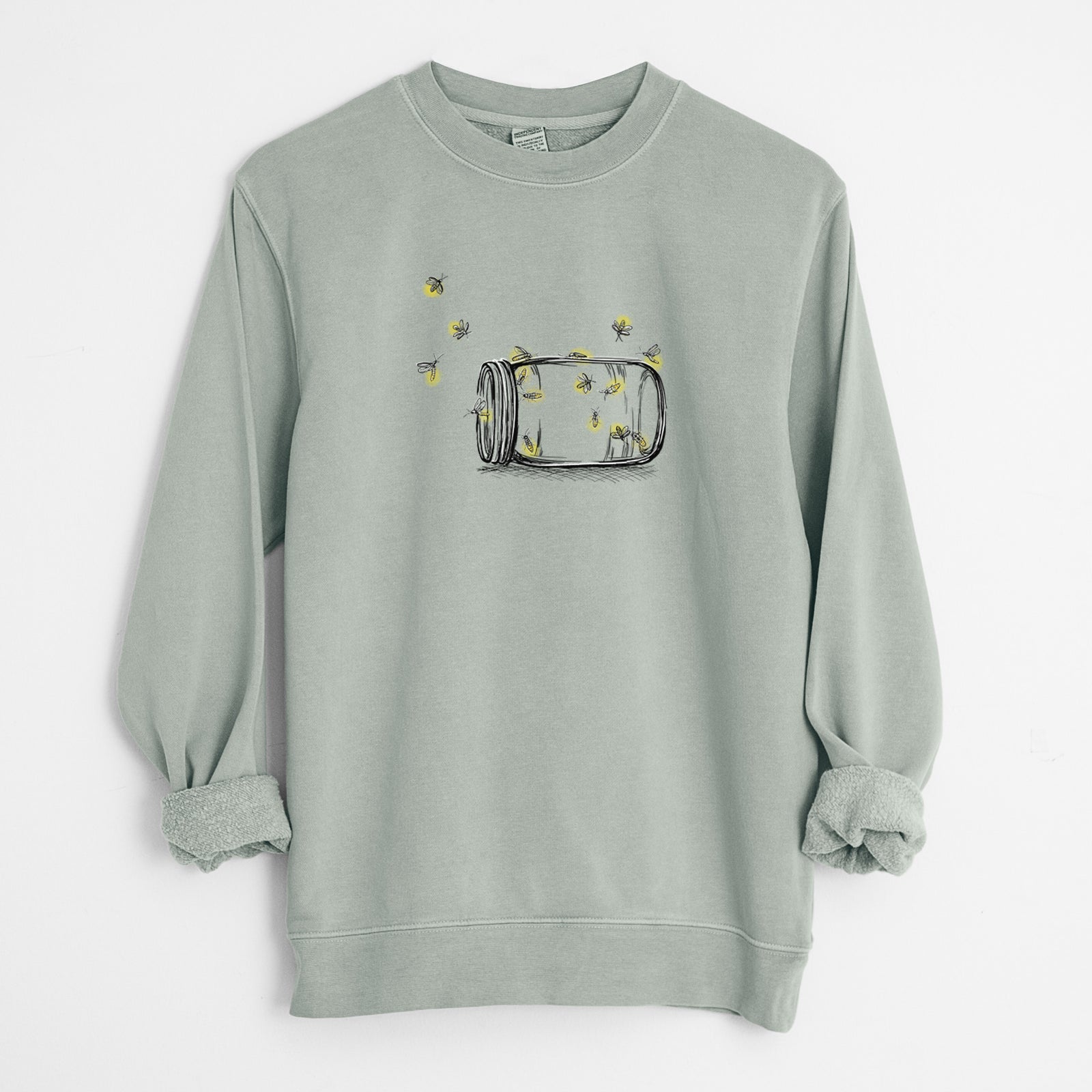 Close-up of Summer Fireflies - Unisex Pigment Dyed Crew Sweatshirt in Slate Blue