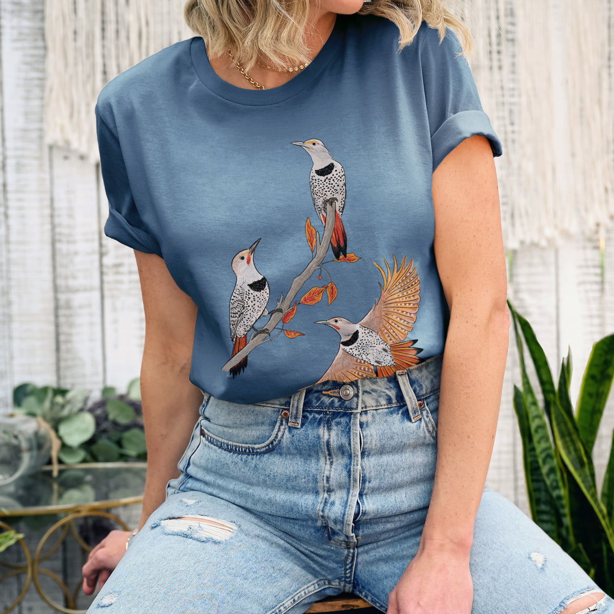 Northern Flickers (Red-shafted) - Colaptes auratus - Lightweight 100% Cotton Unisex Crewneck