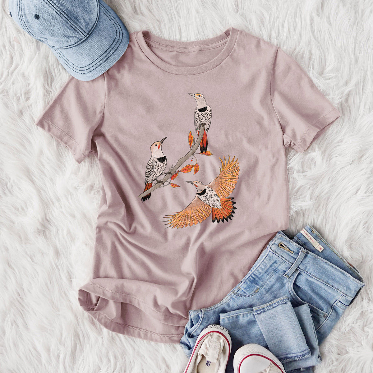 Northern Flickers (Red-shafted) - Colaptes auratus - Women's Lightweight Relaxed Fit 100% Cotton Crewneck