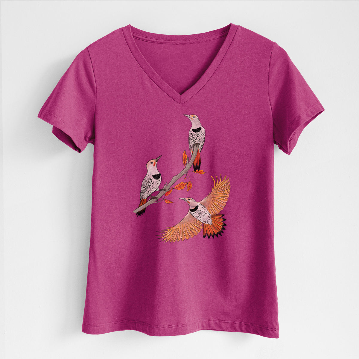 Northern Flickers (Red-shafted) - Colaptes auratus - Women's Lightweight Relaxed Fit 100% Cotton V-neck