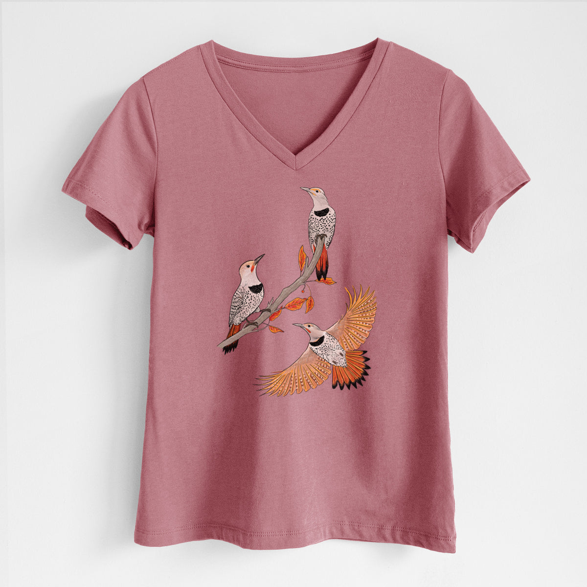 Northern Flickers (Red-shafted) - Colaptes auratus - Women's Lightweight Relaxed Fit 100% Cotton V-neck