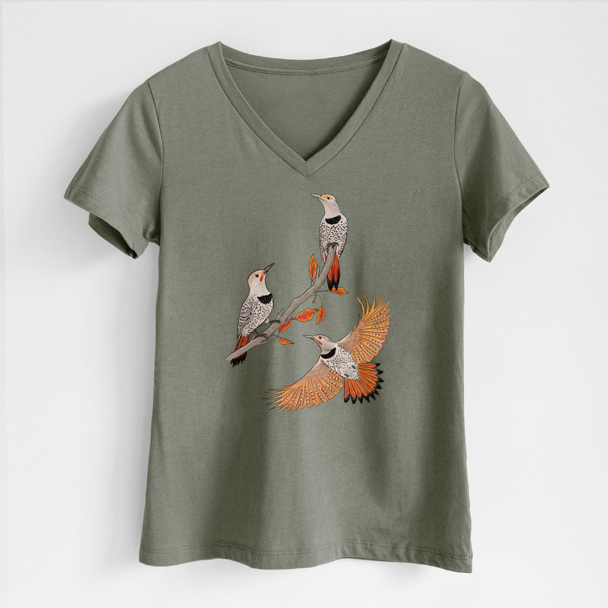 Northern Flickers (Red-shafted) - Colaptes auratus - Women's Lightweight Relaxed Fit 100% Cotton V-neck