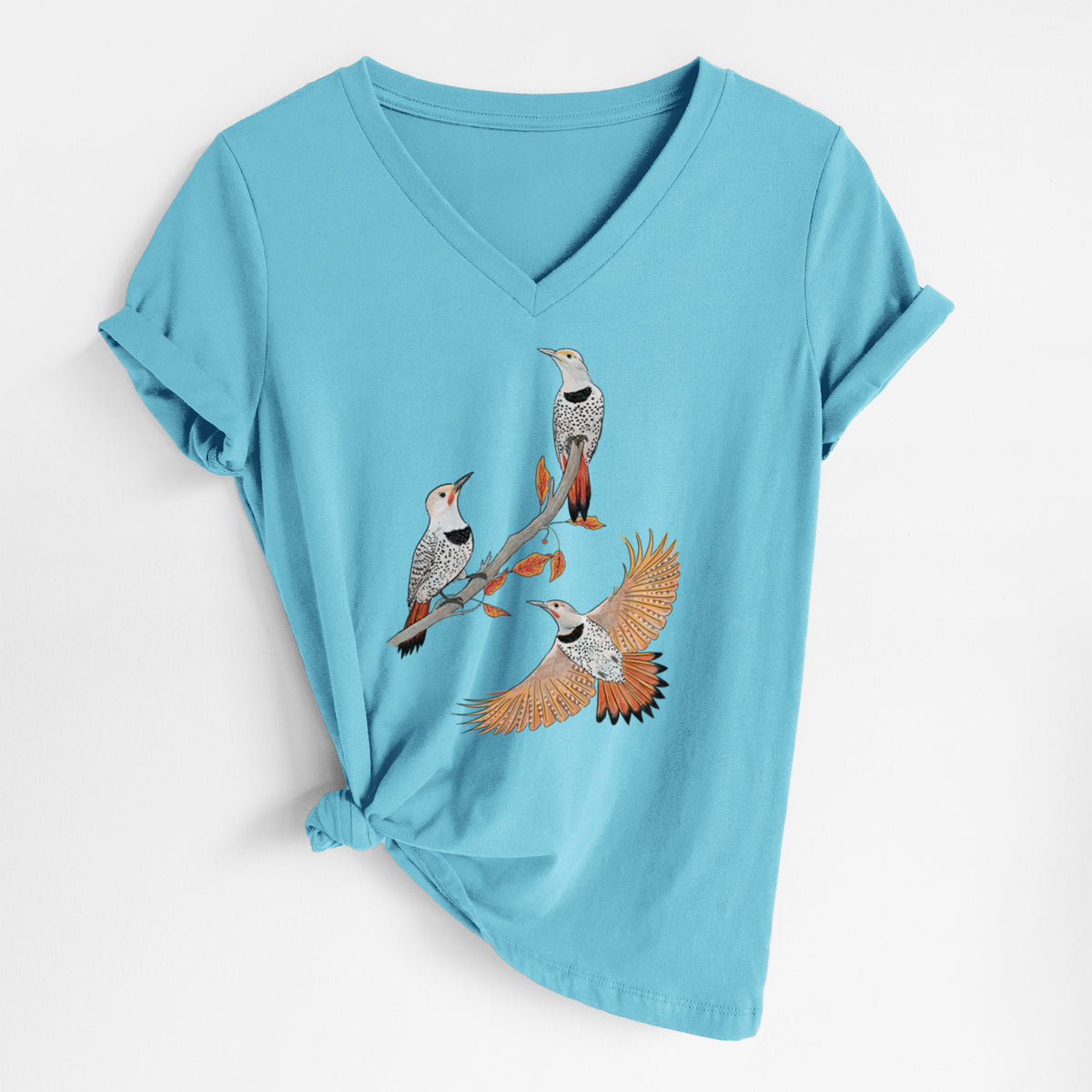 Northern Flickers (Red-shafted) - Colaptes auratus - Women's Lightweight Relaxed Fit 100% Cotton V-neck