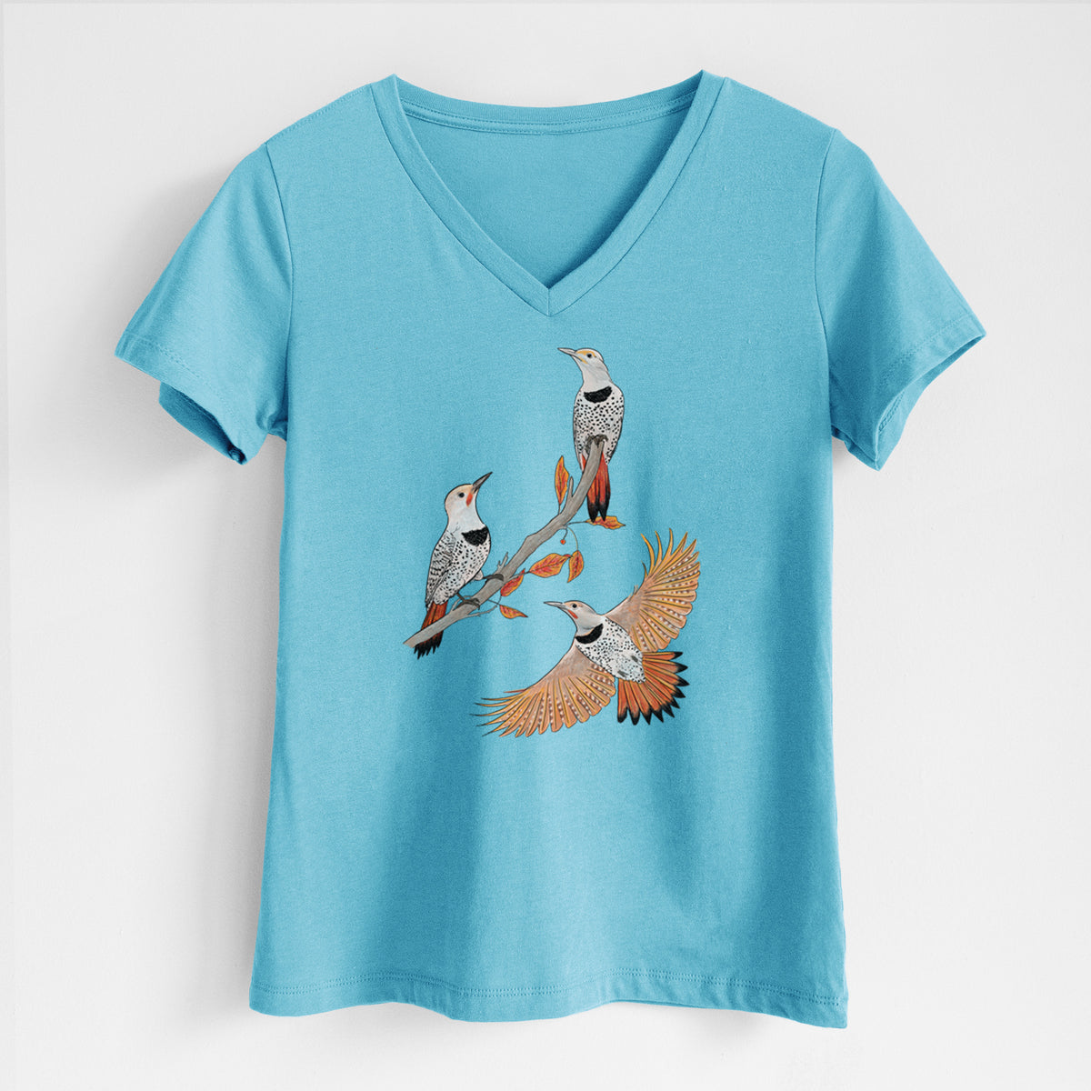 Northern Flickers (Red-shafted) - Colaptes auratus - Women's Lightweight Relaxed Fit 100% Cotton V-neck