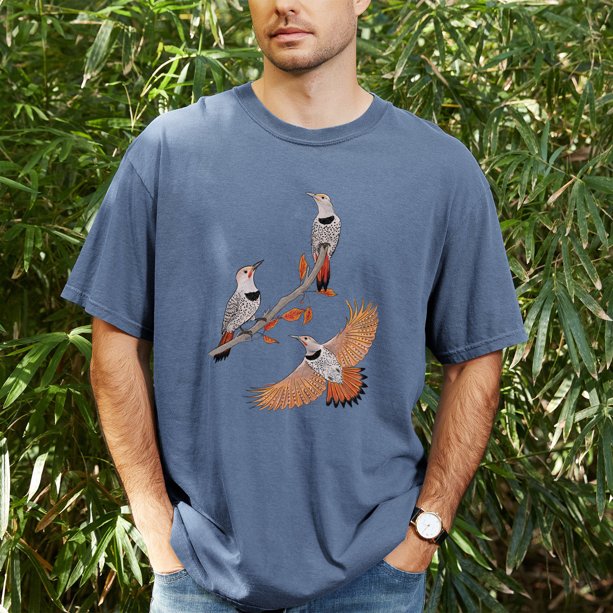 Northern Flickers (Red-shafted) - Colaptes auratus - Unisex Comfort Colors Garment-Dyed Heavyweight T-shirt