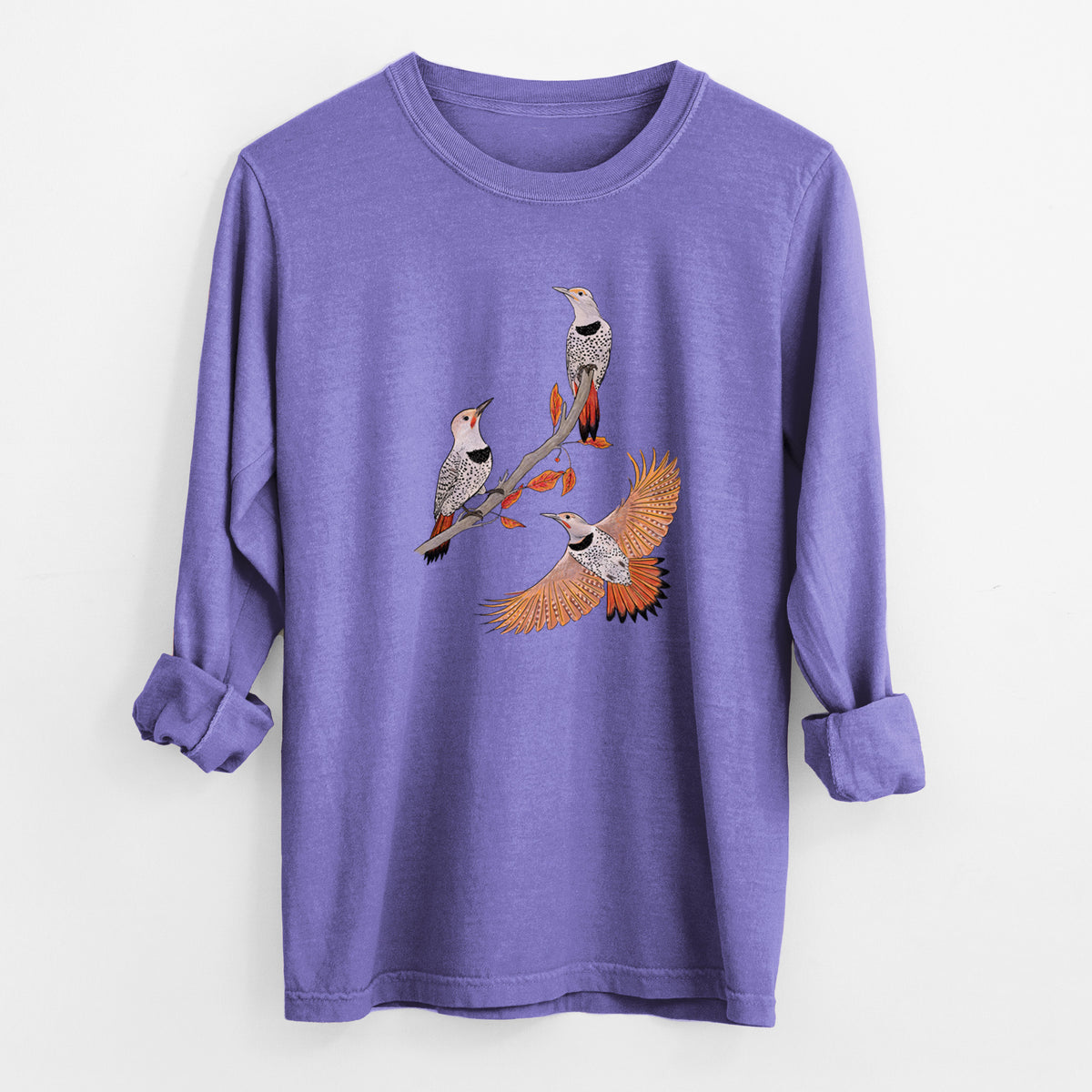 Northern Flickers (Red-shafted) - Colaptes auratus - Unisex Comfort Colors 100% Cotton Long Sleeve