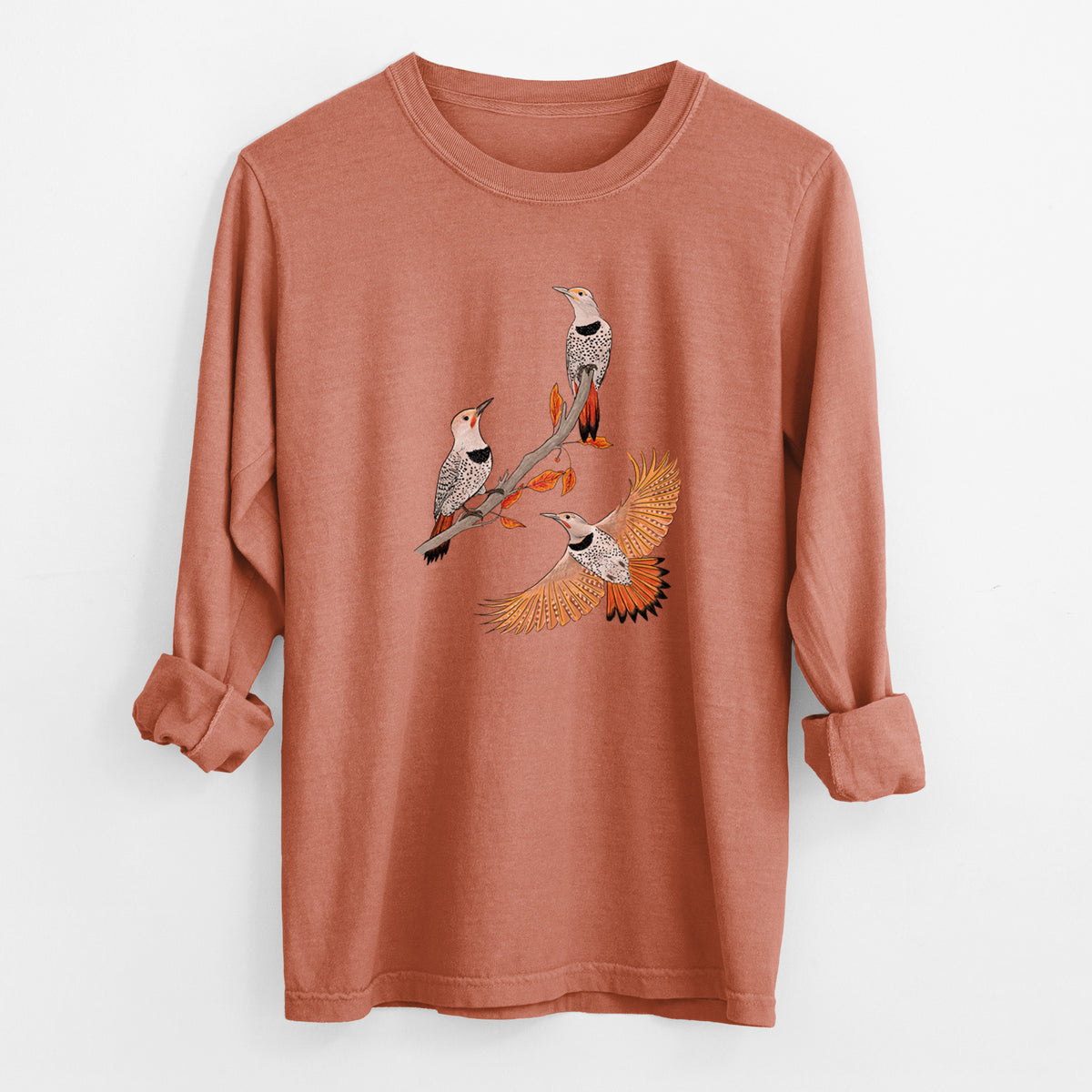 Northern Flickers (Red-shafted) - Colaptes auratus - Unisex Comfort Colors 100% Cotton Long Sleeve