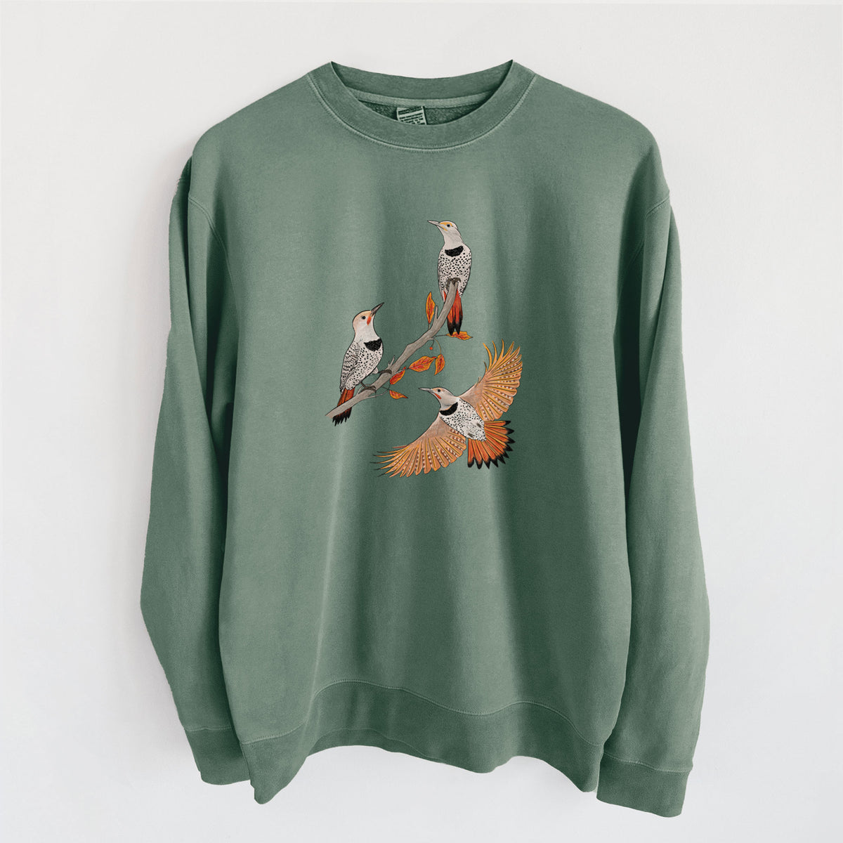 Northern Flickers (Red-shafted) - Colaptes auratus - Unisex Pigment Dyed Crew Sweatshirt