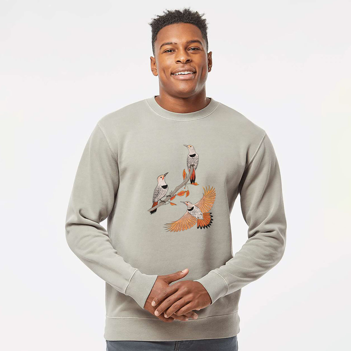 Northern Flickers (Red-shafted) - Colaptes auratus - Unisex Pigment Dyed Crew Sweatshirt