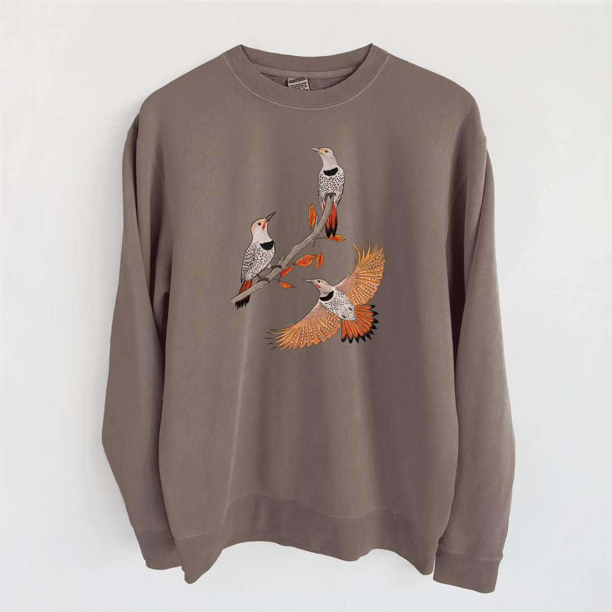 Northern Flickers (Red-shafted) - Colaptes auratus - Unisex Pigment Dyed Crew Sweatshirt in Espresso