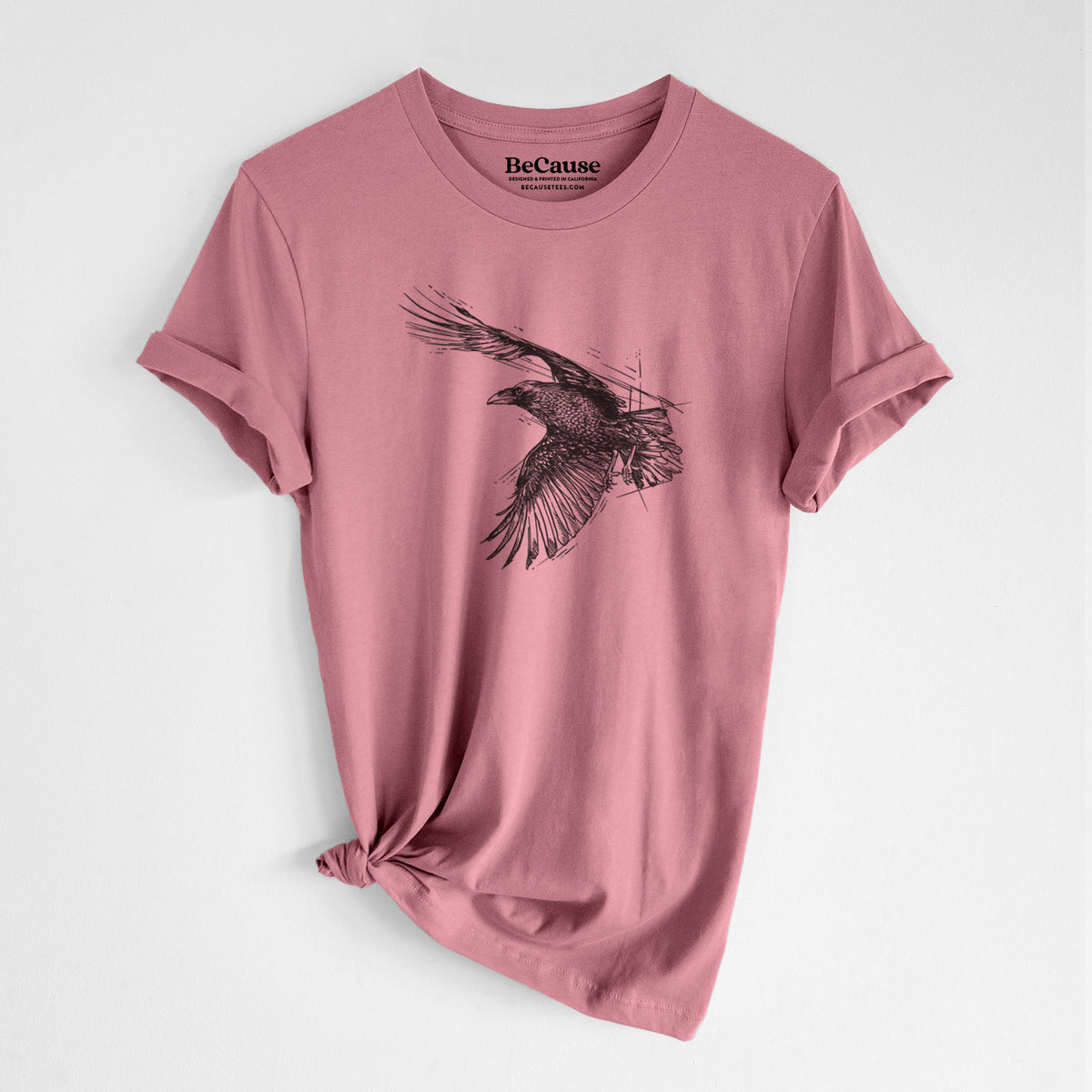 Flying Raven - Corvus corax - Lightweight 100% Cotton Unisex Crewneck